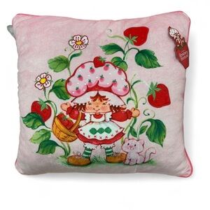 80s Strawberry Shortcake Plush Decorative Pillow – Vintage Style, Floral Design